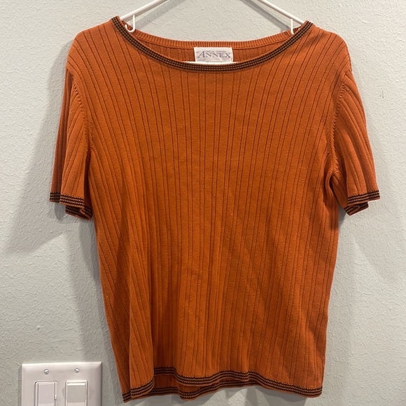 Vintage Retro Burnt Orange Annex Short Sleeve Top and Cover Up/Sweater - Picture 6 of 7